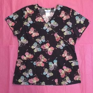 SB Scrubs Butterflies Dots Scrub Top Size Small